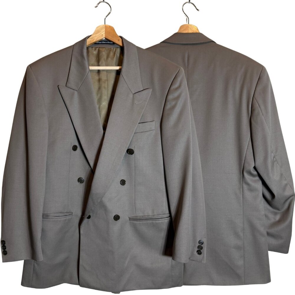 Vintage Wool Double Breasted Sport Coat Dinner Jacket Blazer Mens 41R Tan Formal